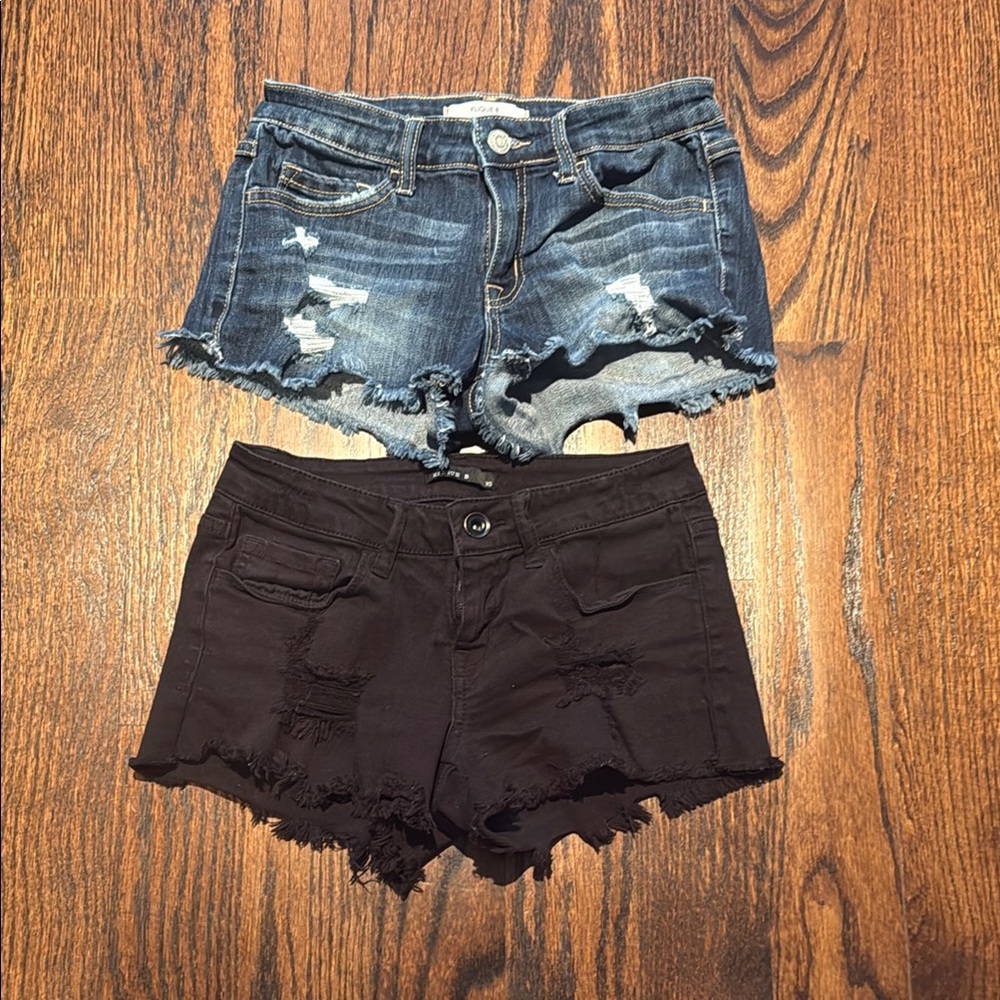 Distressed Denim and Black Shorts by Klique B
